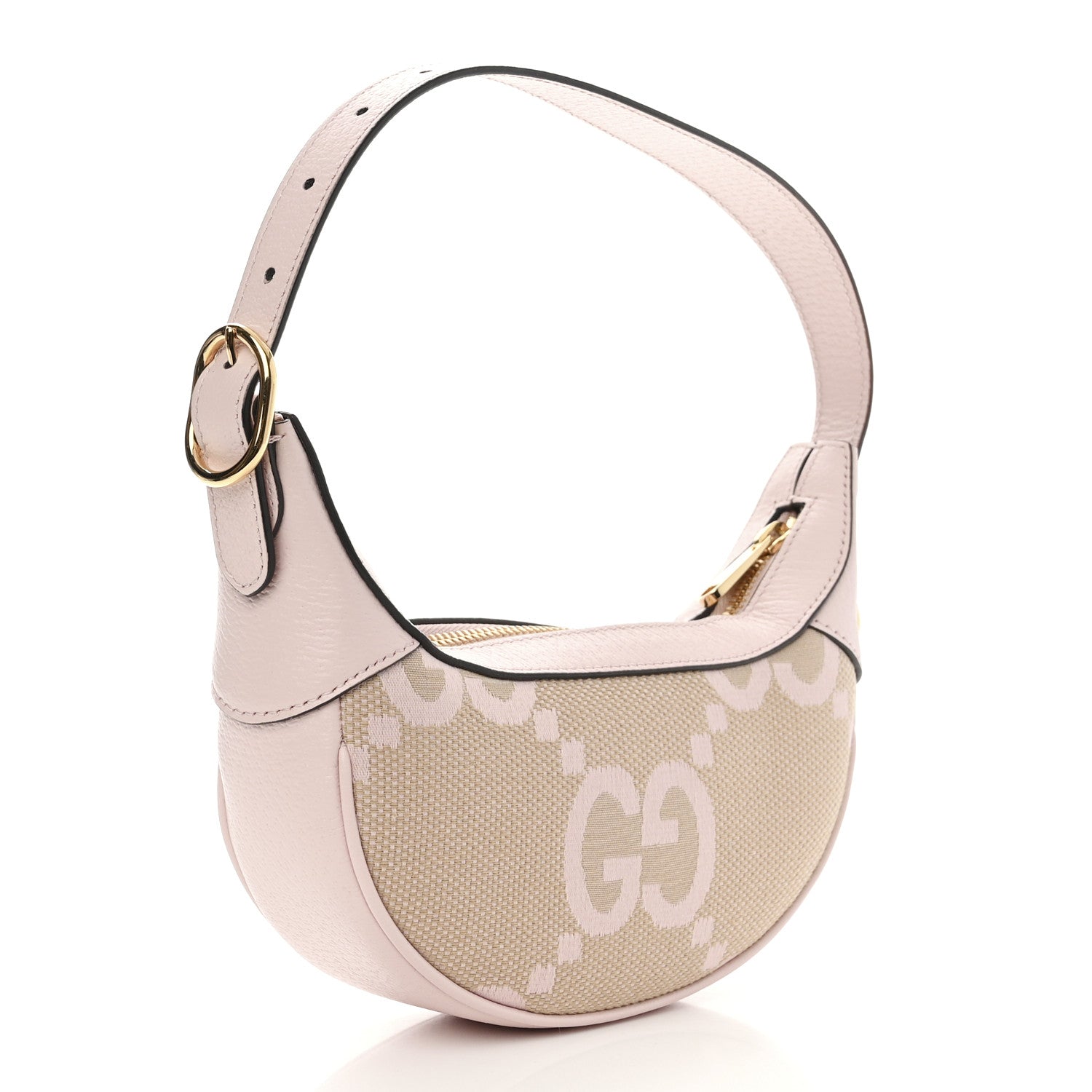 Gucci Monogram Jumbo GG Textured Dollar Calfskin Mini Ophidia Half Moon Hobo Beige Perfect Pink 3 of 10