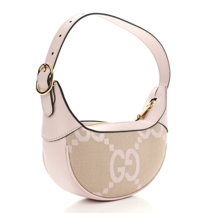 Gucci Monogram Jumbo GG Textured Dollar Calfskin Mini Ophidia Half Moon Hobo Beige Perfect Pink 3 of 10