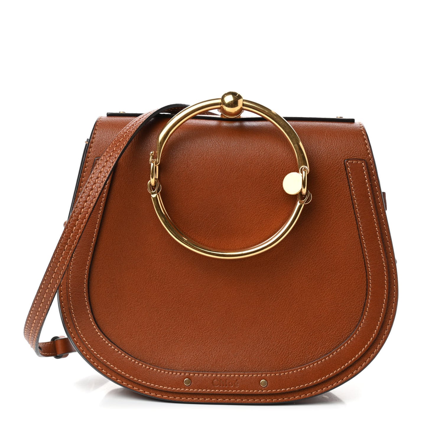 Calfskin Suede Medium Nile Bracelet Bag Caramel