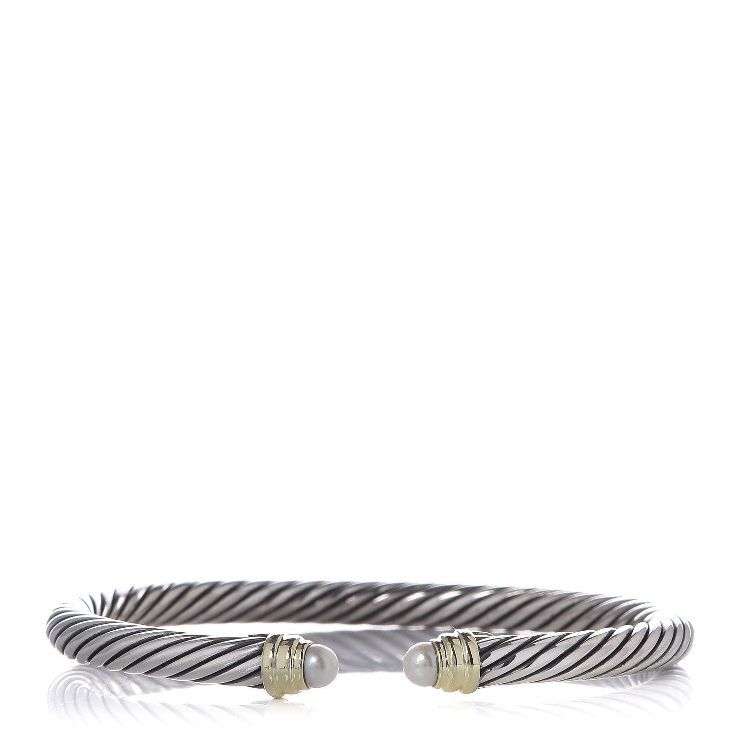 David Yurman Sterling Silver 14K Yellow Gold Pearl 5mm Cable Classics Petite Color Bracelet 1 of 4