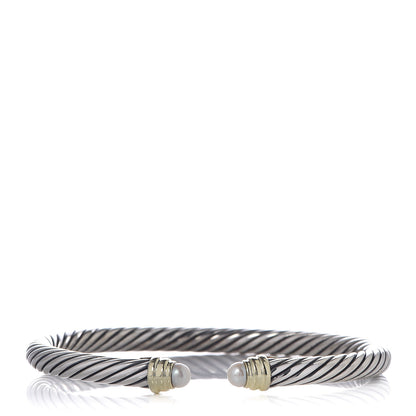 David Yurman Sterling Silver 14K Yellow Gold Pearl 5mm Cable Classics Petite Color Bracelet 1 of 4