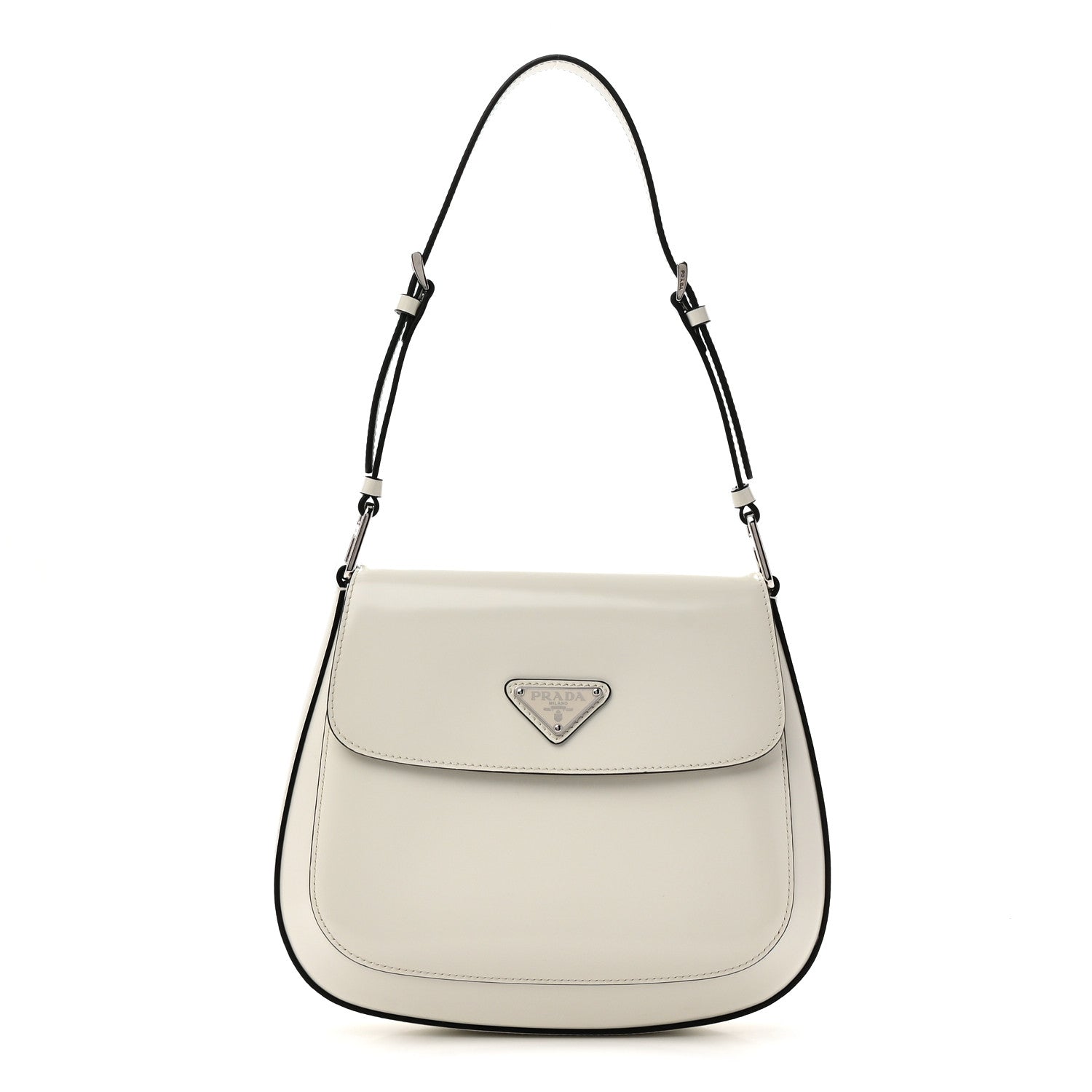 Prada Spazzolato Cleo Flap Adjustable Strap Shoulder Bag White 1 of 9