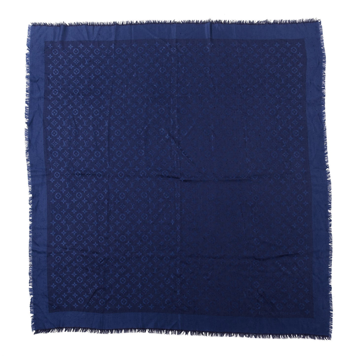 Silk Wool Monogram Shawl Night Blue