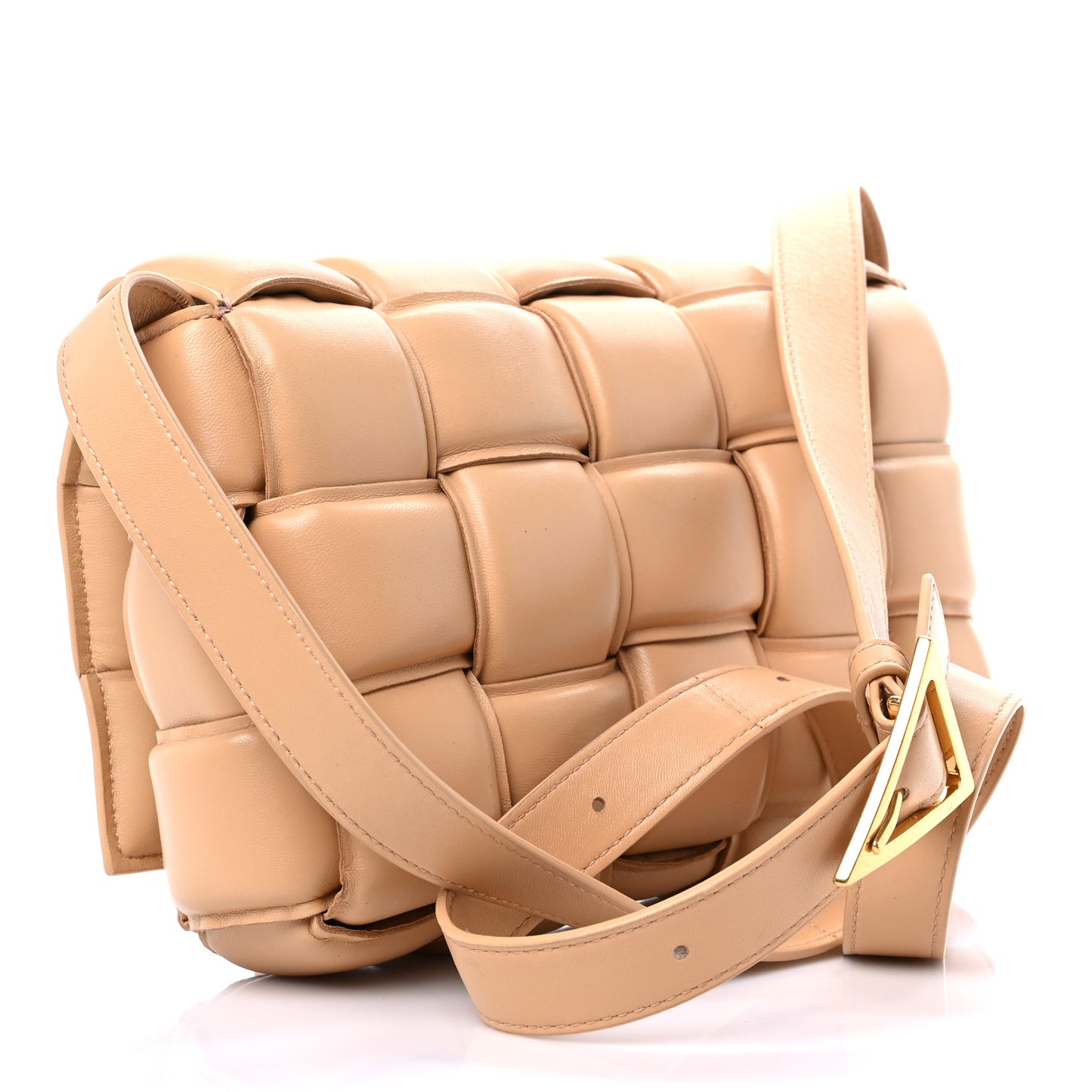 Nappa Maxi Intreccio Padded Cassette Crossbody Bag Almond