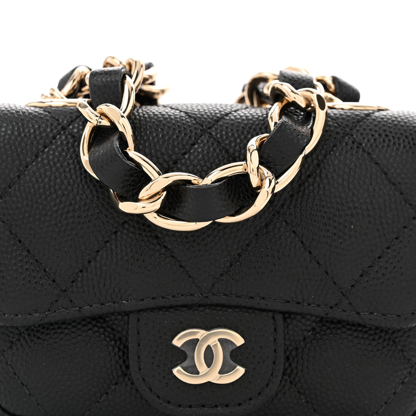 Caviar Quilted Mini Chain Belt Bag Black