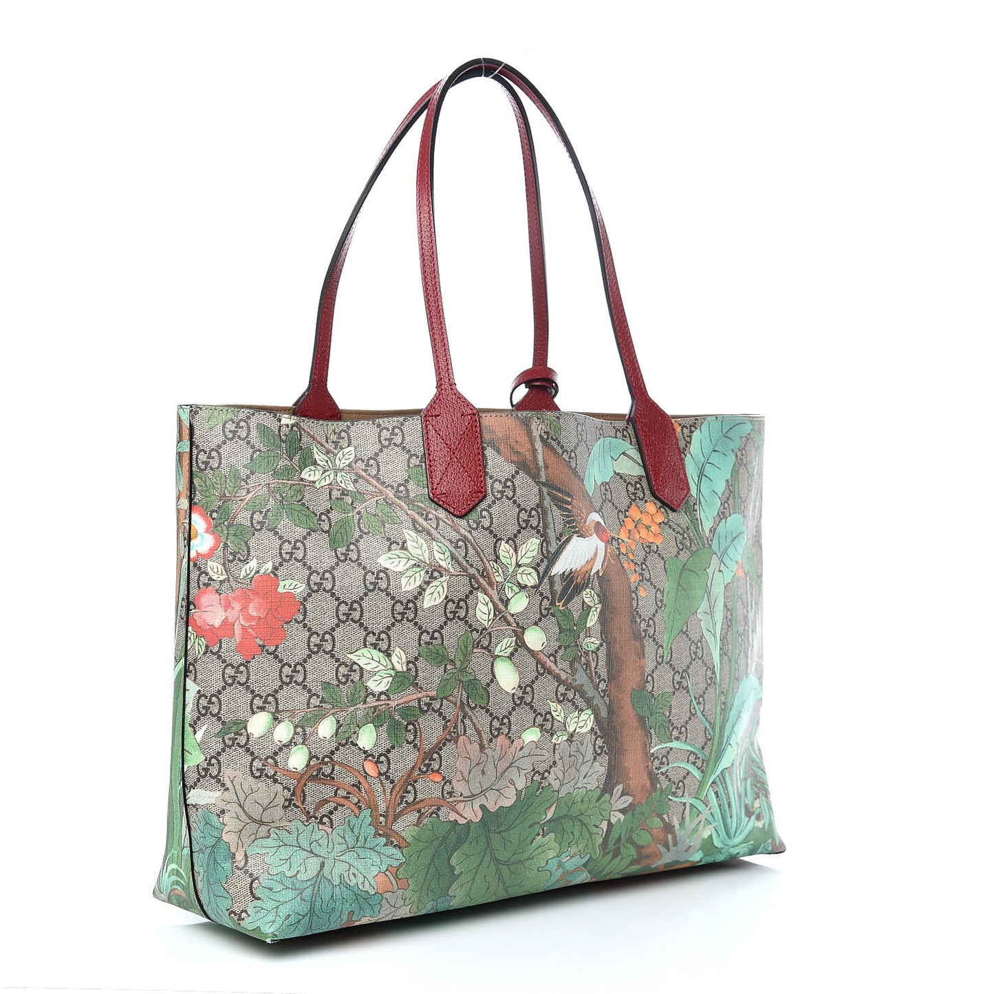 GG Supreme Monogram Tian Medium Shopping Tote Beige Multicolor Red