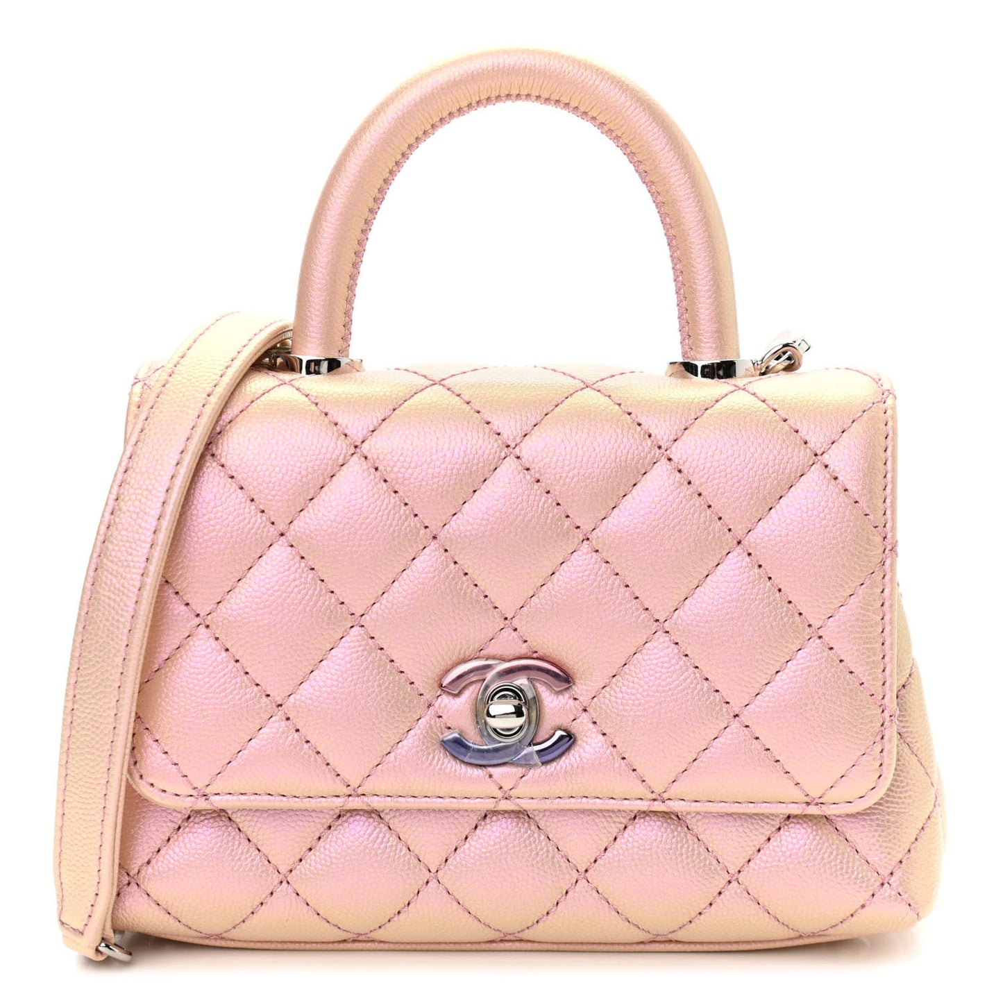 Iridescent Caviar Quilted Extra Mini Coco Handle Flap Light Pink