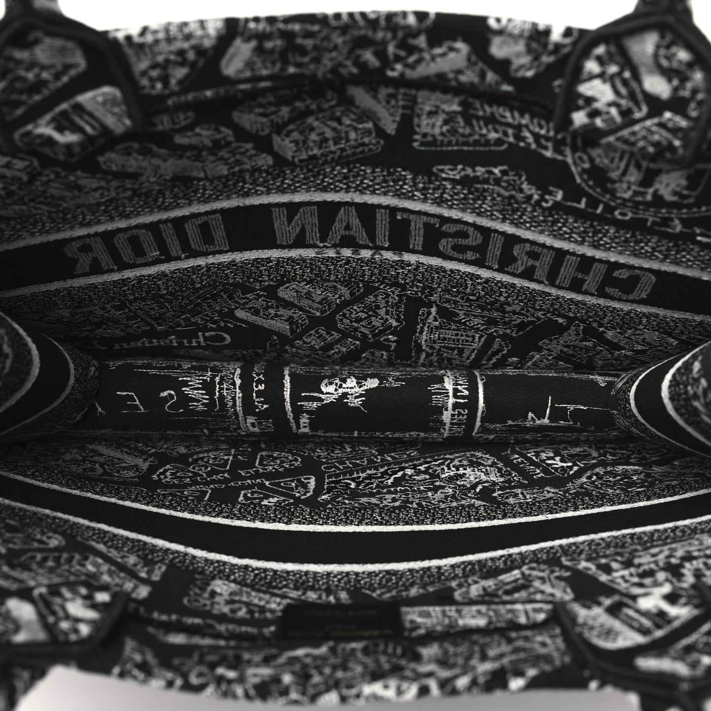 Canvas Embroidered Medium Plan De Paris Book Tote Black White