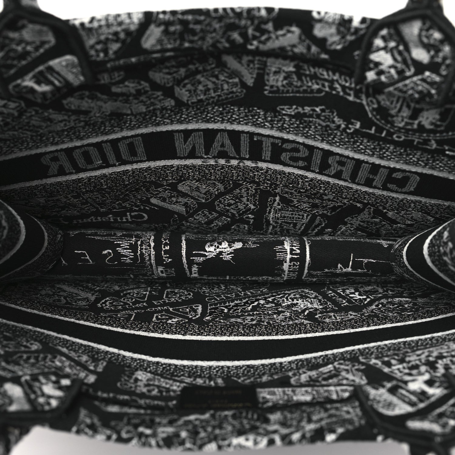 Christian Dior Canvas Embroidered Medium Plan De Paris Book Tote Black White 5 of 10