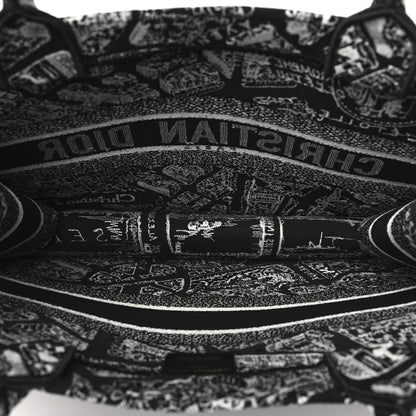 Christian Dior Canvas Embroidered Medium Plan De Paris Book Tote Black White 5 of 10