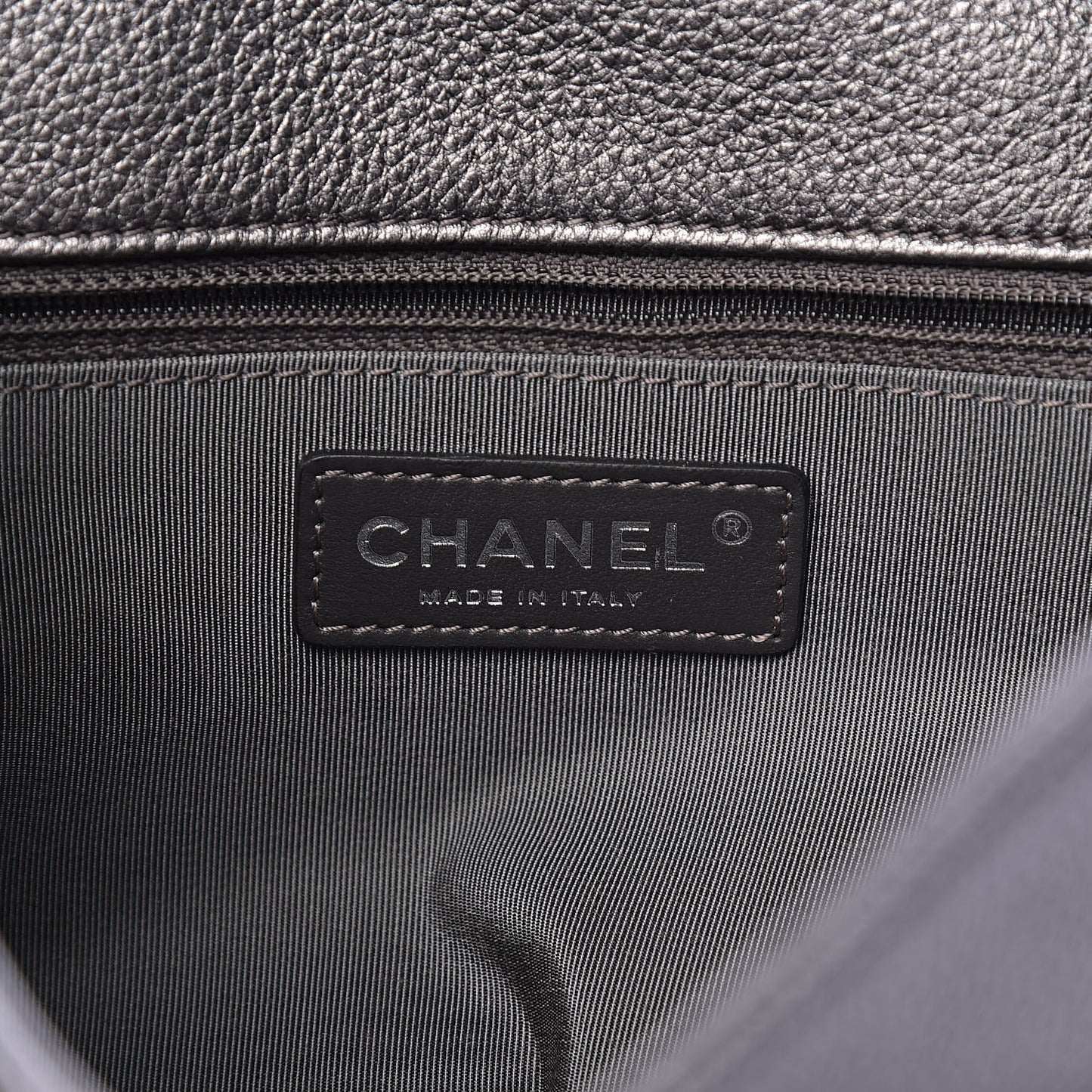 Metallic Grained Calfskin Quilted Large Casual Rock Backpack Charcoal
