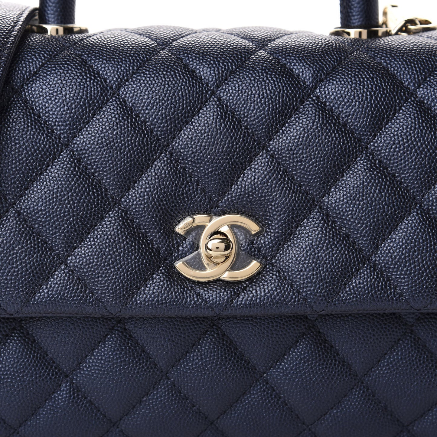 Iridescent Caviar Quilted Mini Coco Handle Flap Dark Blue