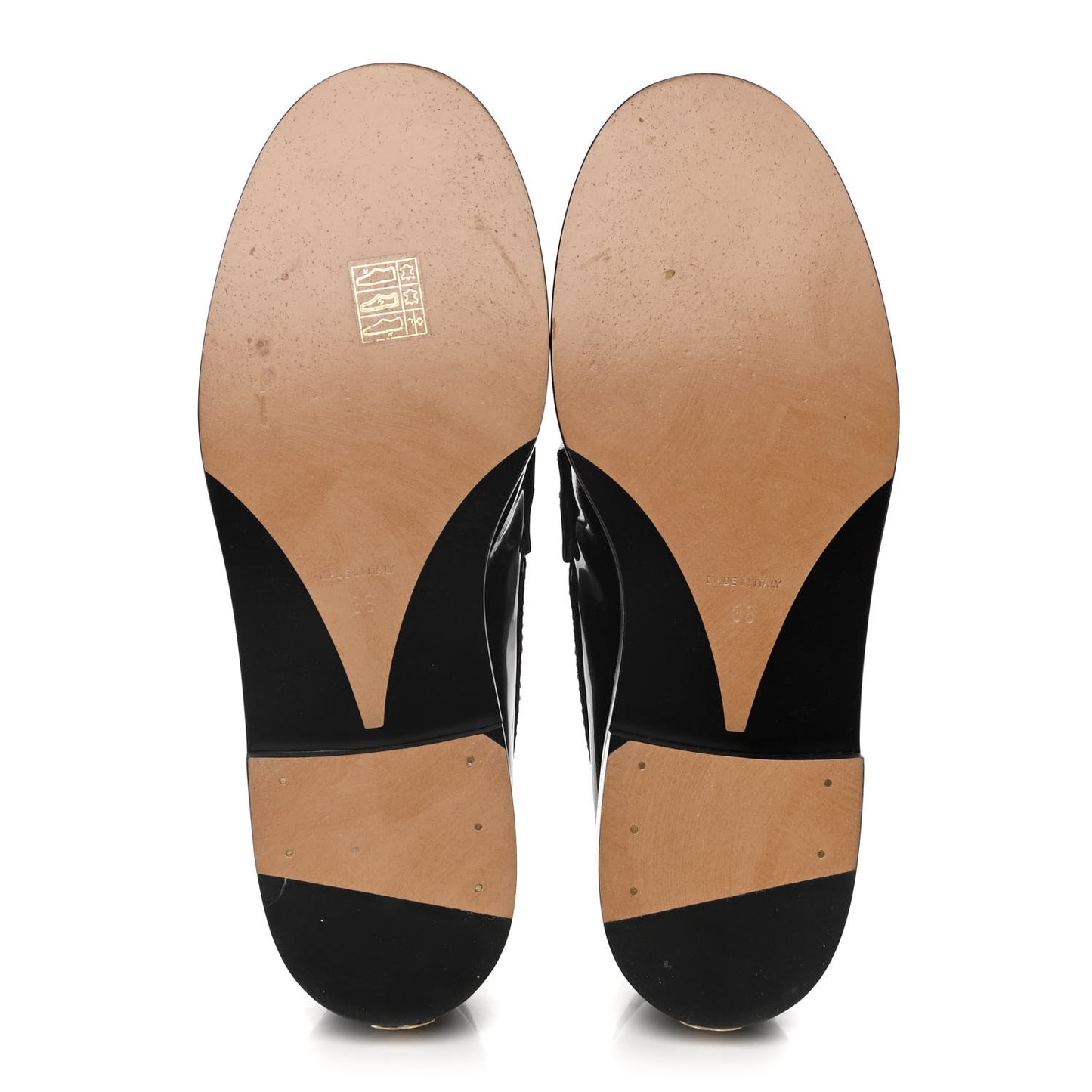 Shiny Calfskin Logo Loafers 38 Black