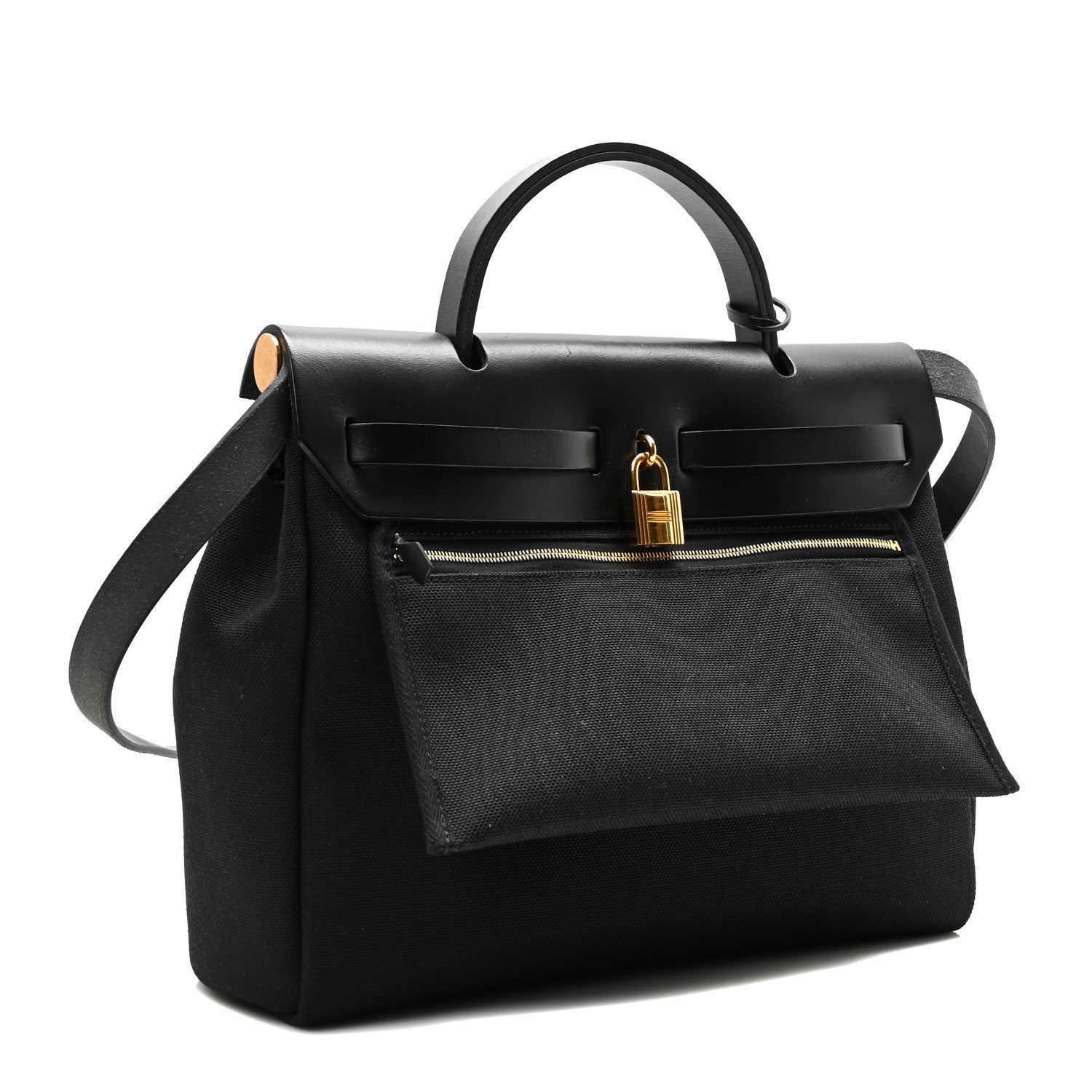 Hermes Military Toile Vache Hunter Herbag Zip Retourne 31 PM Black 4 of 11