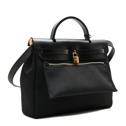 Hermes Military Toile Vache Hunter Herbag Zip Retourne 31 PM Black 4 of 11