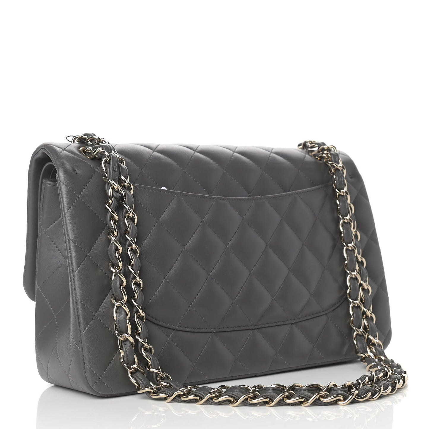 Lambskin Quilted Jumbo Double Flap Grey