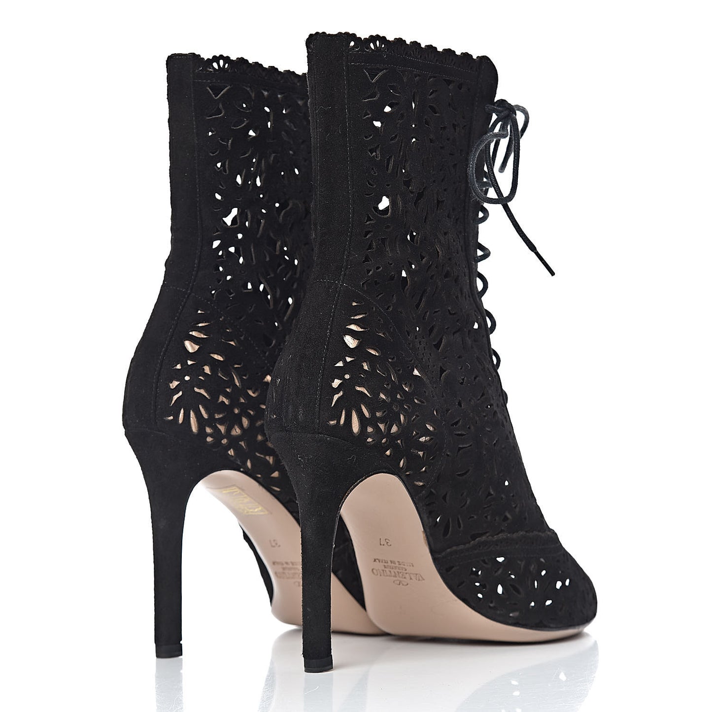 Suede Laser Cut Boots 37 Black