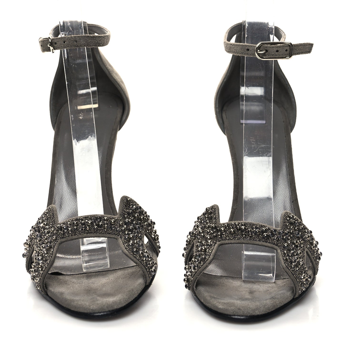 Suede Goatskin Crystal Premiere 105 Sandals 38 Grey