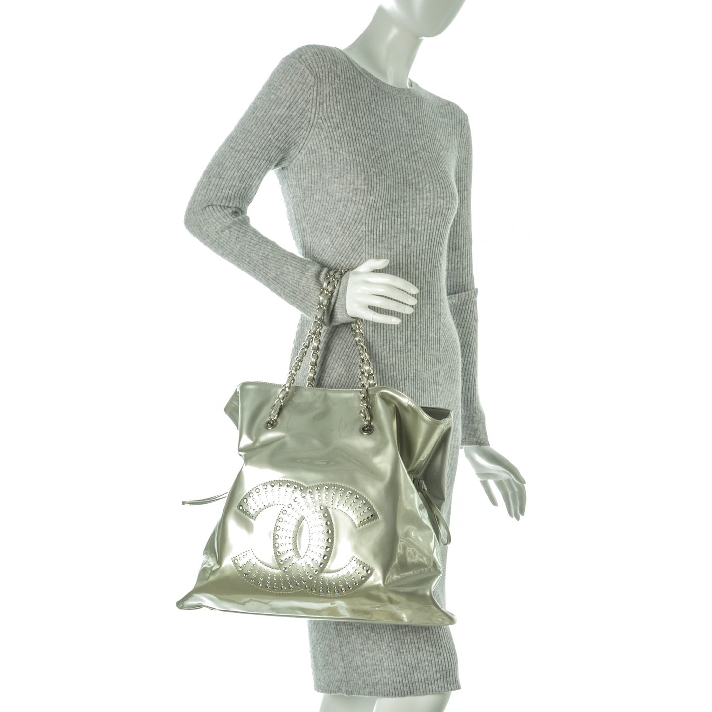 Patent Crystal Strass Bonbons Tote Silver