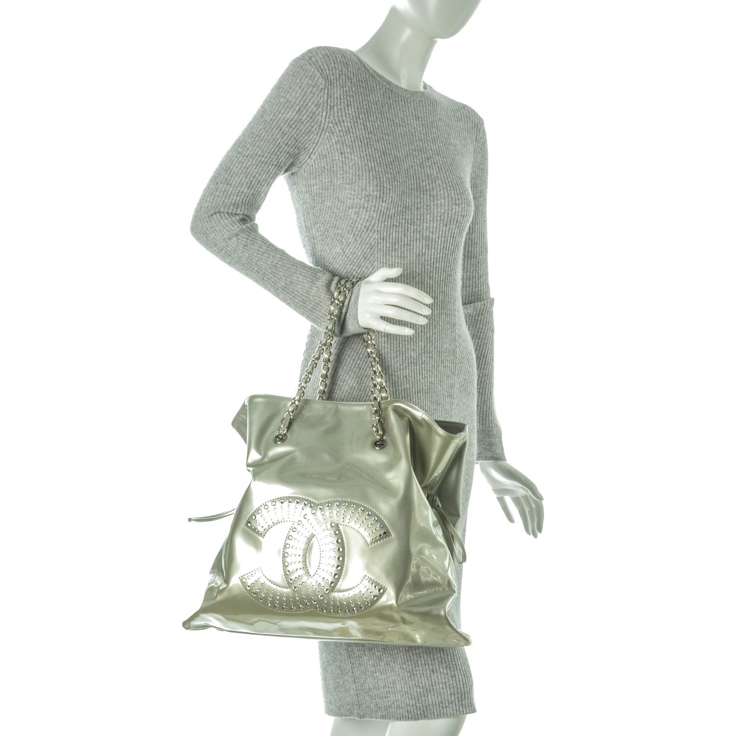 Chanel Patent Crystal Strass Bonbons Tote Silver 2 of 7
