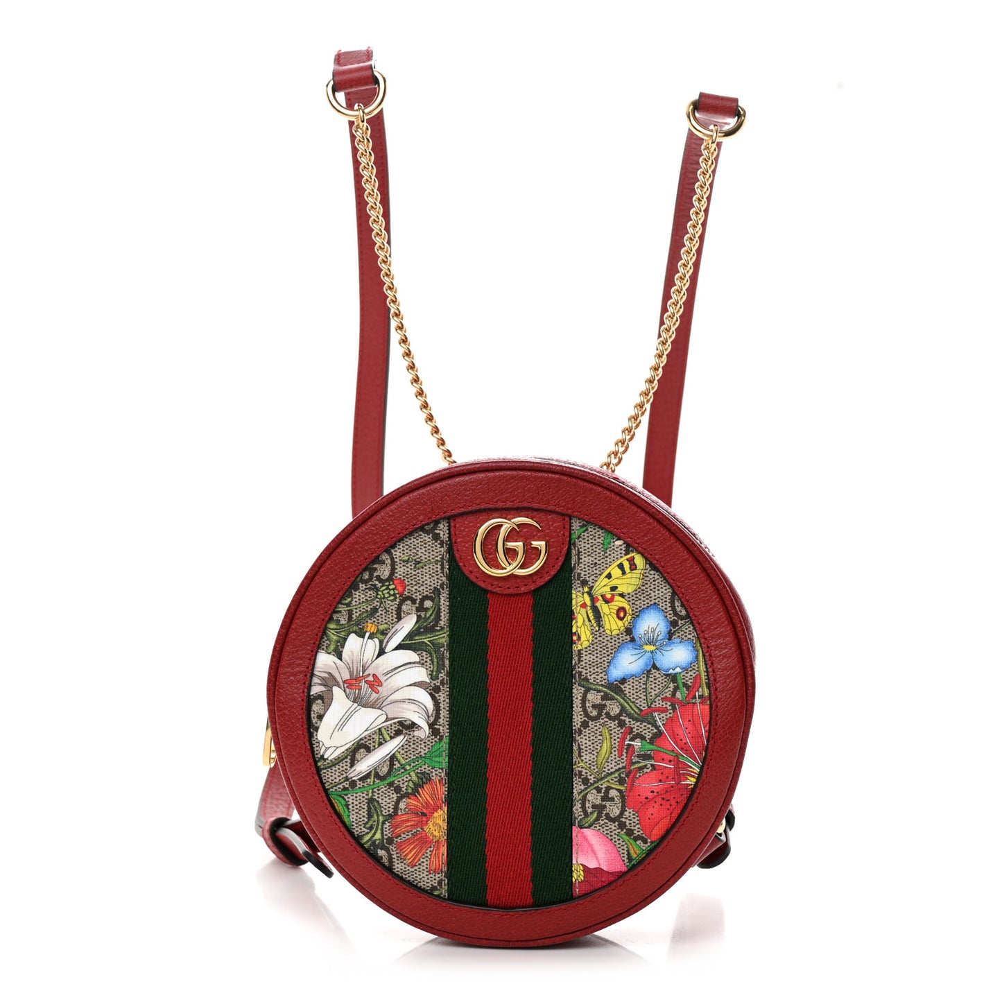 GG Supreme Monogram Web Flora Mini Ophidia Round Backpack Red