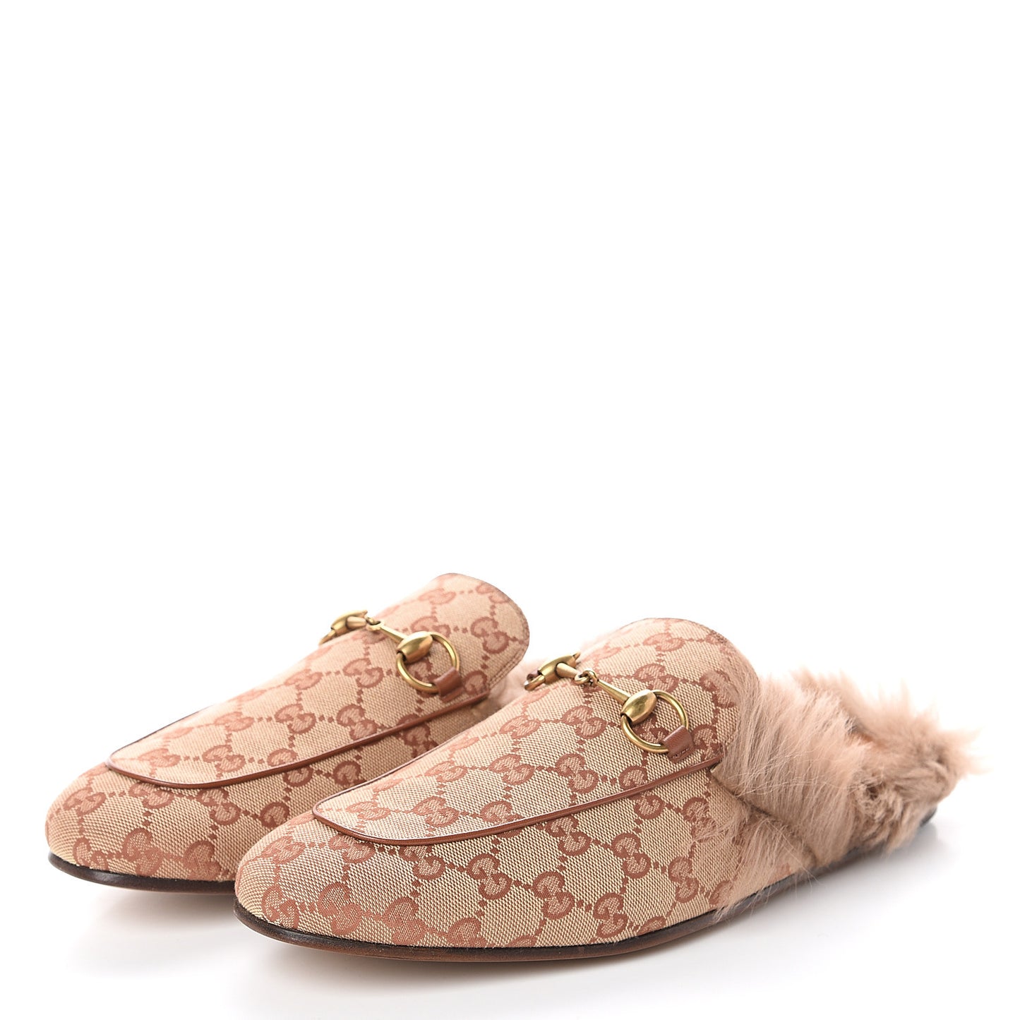 GG Monogram Fur Mens Princetown Slippers 10 Beige Ruggine Rust