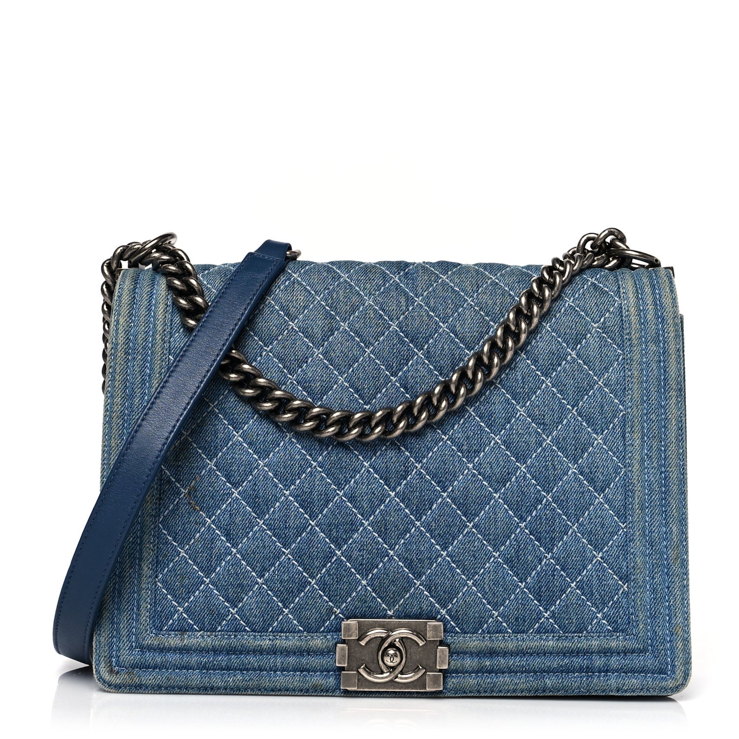 Denim Quilted Large Boy Flap Blue