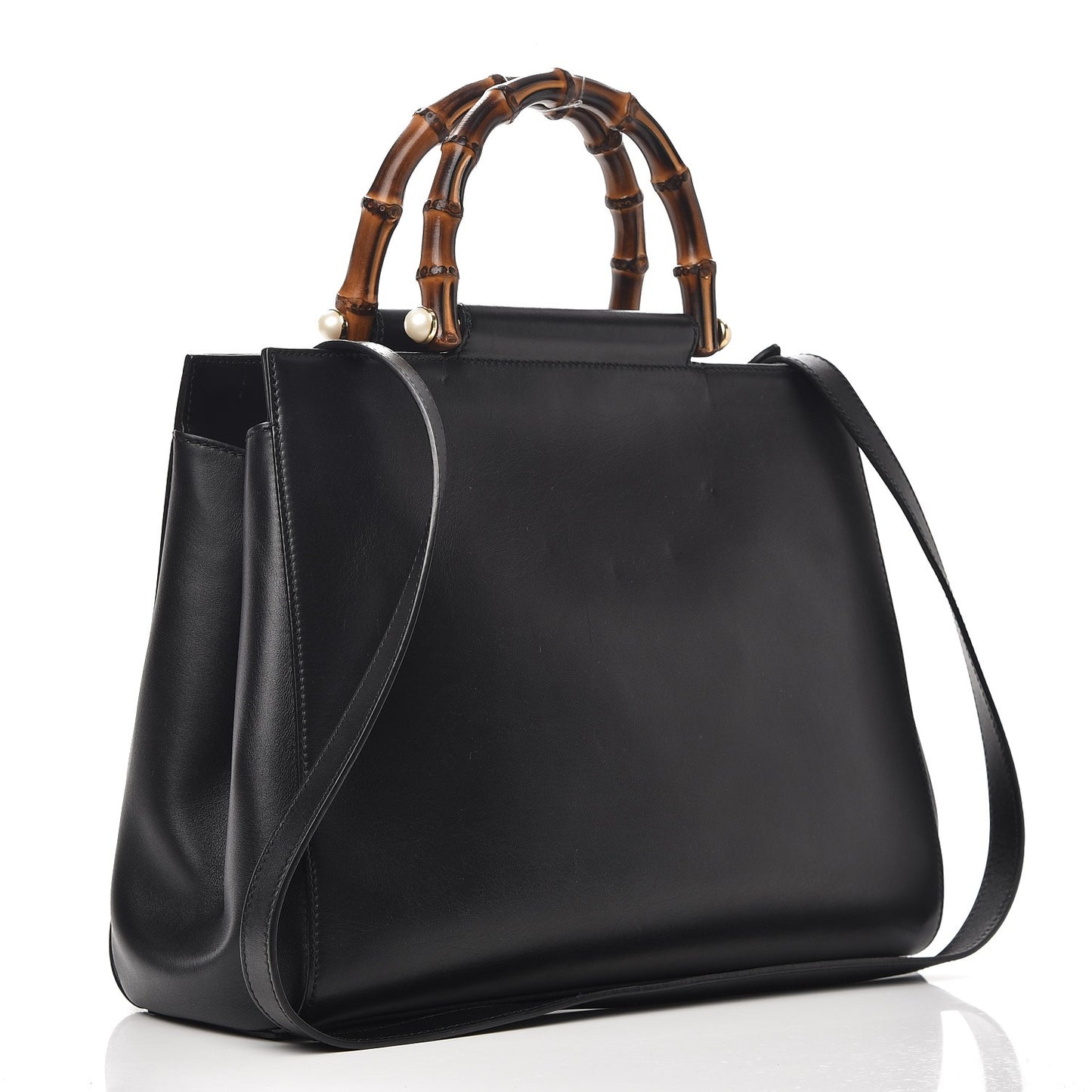 Nappa Bamboo Embroidered Medium Nymphaea Top Handle Bag Black
