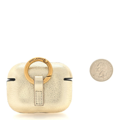 Saint Laurent Metallic Calfskin Paris Airpods Pro Holder Gold 2 of 4