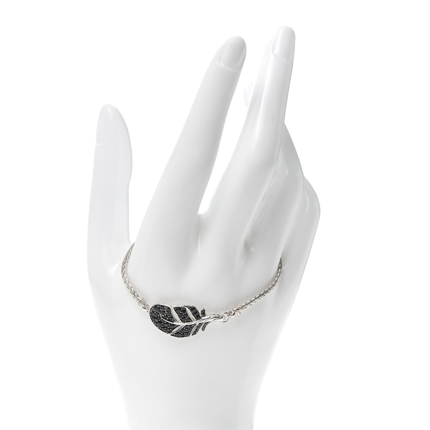 Sterling Silver Black Sapphire Leaf Chain Bracelet
