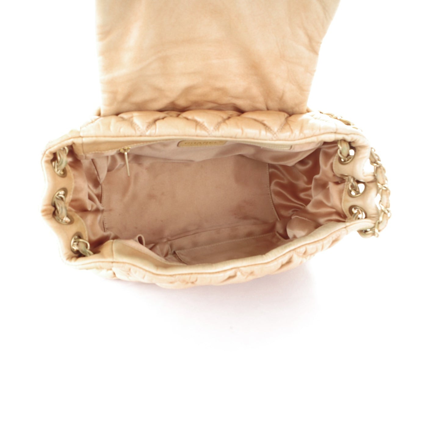 Lambskin Bubble Quilt Accordion Flap Beige