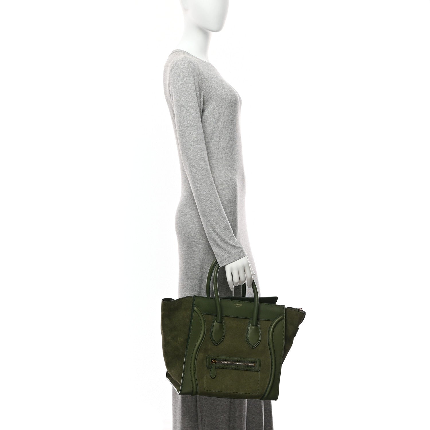 Celine Smooth Calfskin Suede Mini Luggage Green 2 of 10