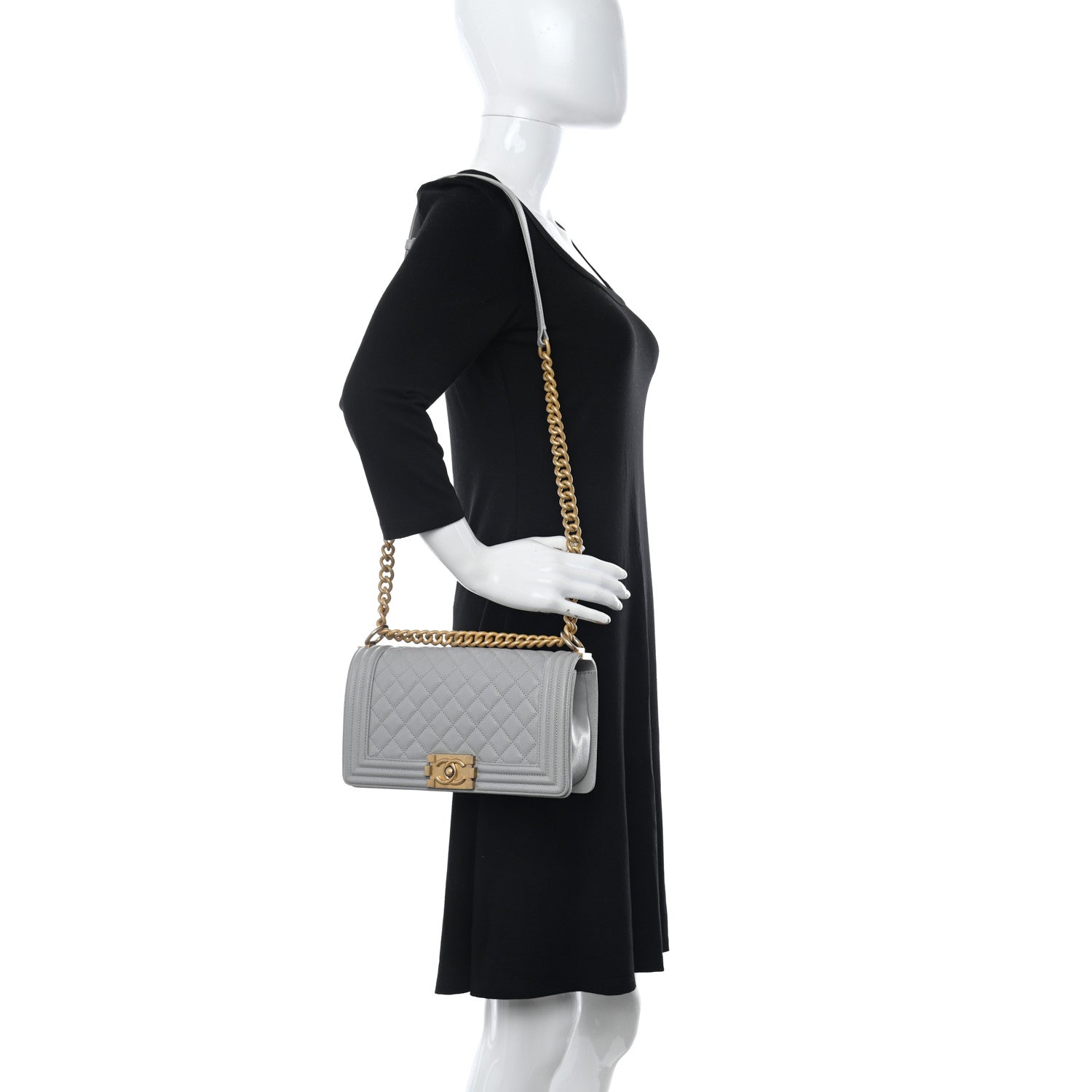 Chanel Caviar Quilted Medium Boy Flap Light Grey 2 of 12