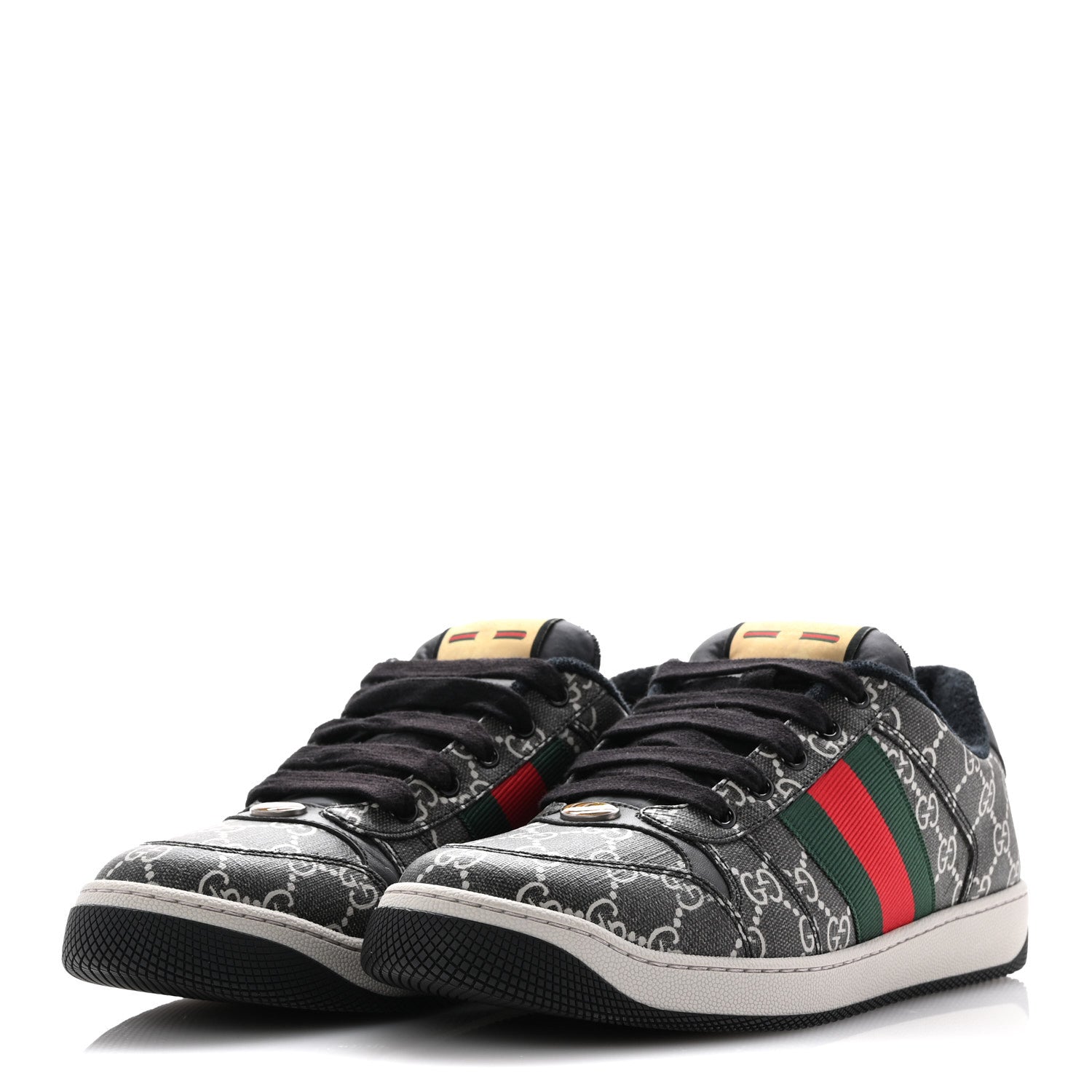 Gucci GG Supereme Monogram Miro Soft Calfskin Web Mens Screener Sneakers 8 Black Grey Sky 4 of 10