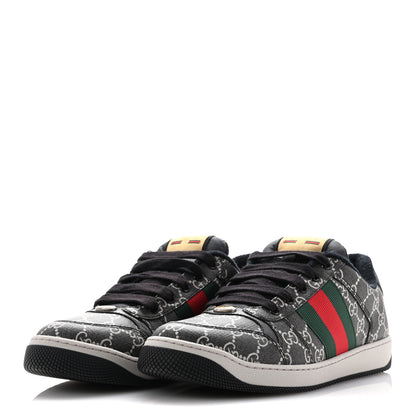 Gucci GG Supereme Monogram Miro Soft Calfskin Web Mens Screener Sneakers 8 Black Grey Sky 4 of 10
