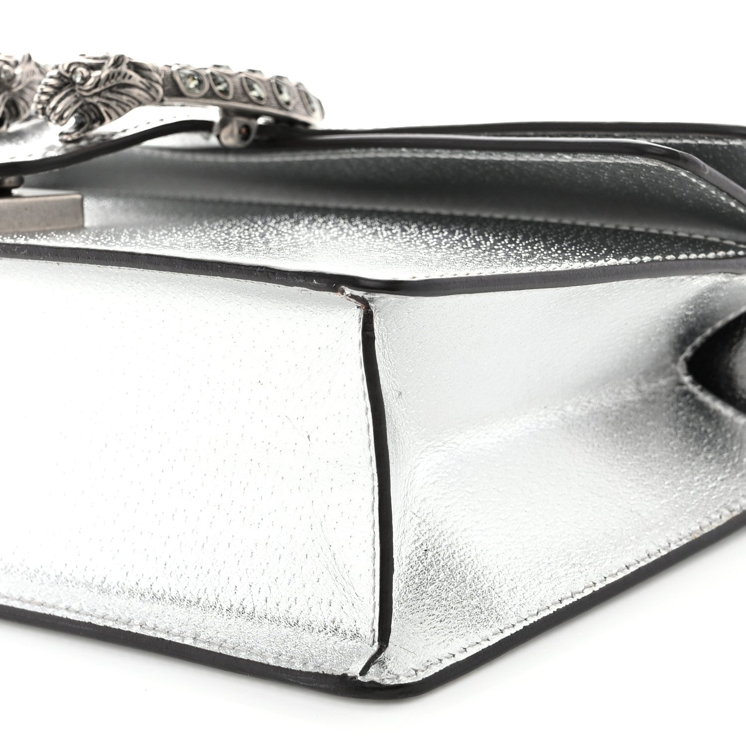 Gucci Metallic Textured Calfskin Crystal Small Dionysus Shoulder Bag Silver 11 of 13