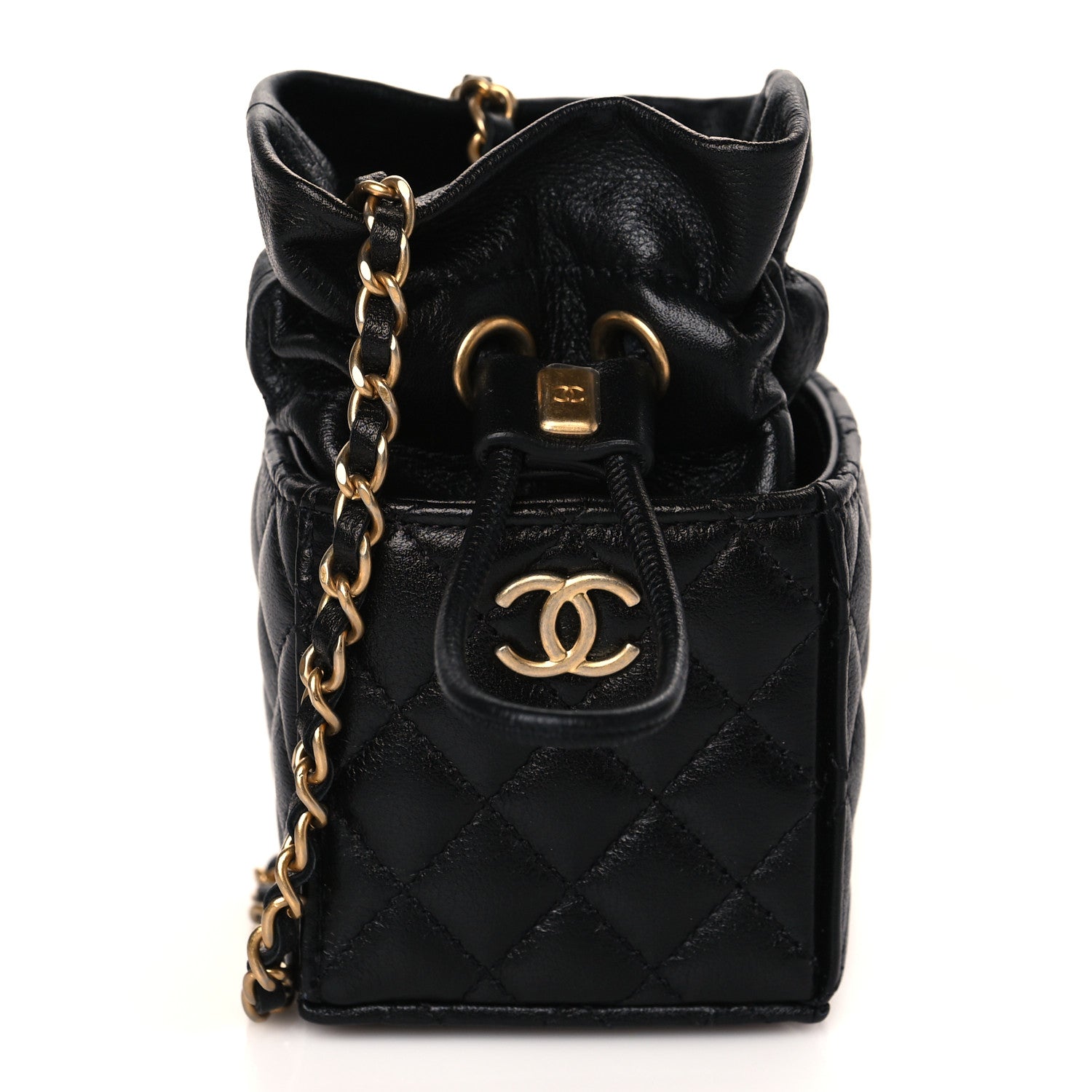 Chanel Calfskin Quilted Mini Drawstring Bucket Bag Black 1 of 11