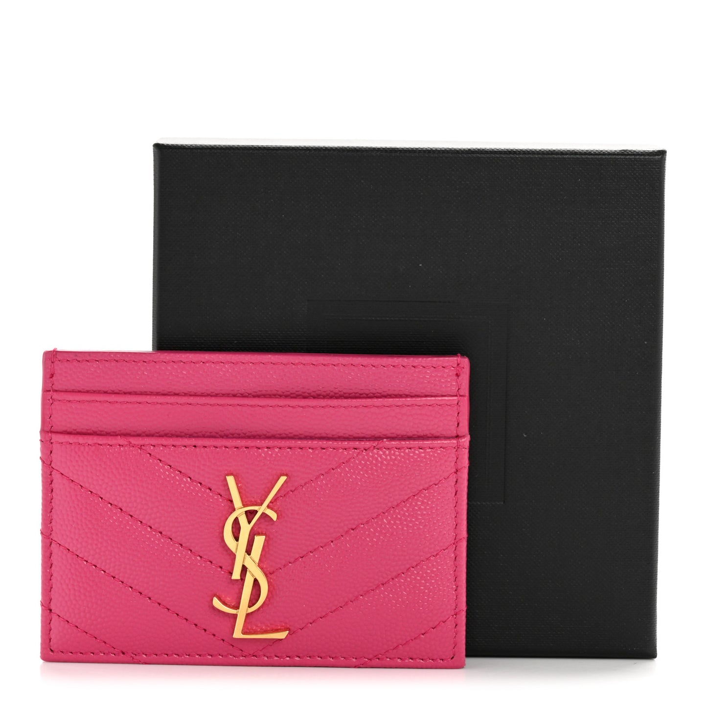 Grain De Poudre Matelasse Chevron Monogram Credit Card Case Fresh Fuxia