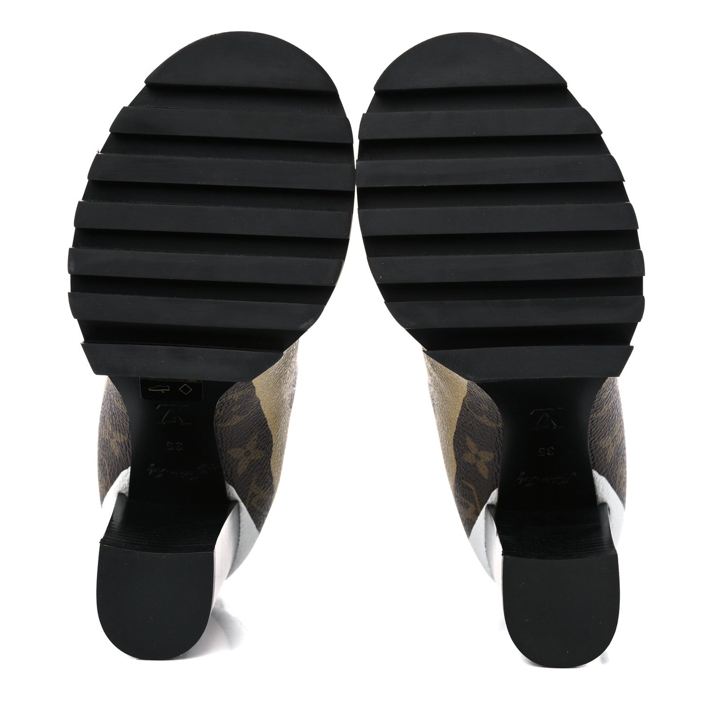 X LOL Calfskin Monogram Star Trail Ankle Boots 35 Gold Silver