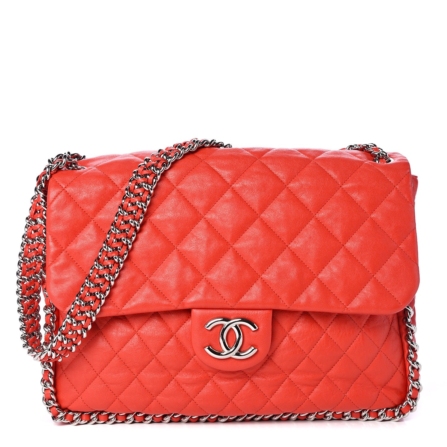 Washed Lambskin Quilted Maxi Chain Around Flap Red