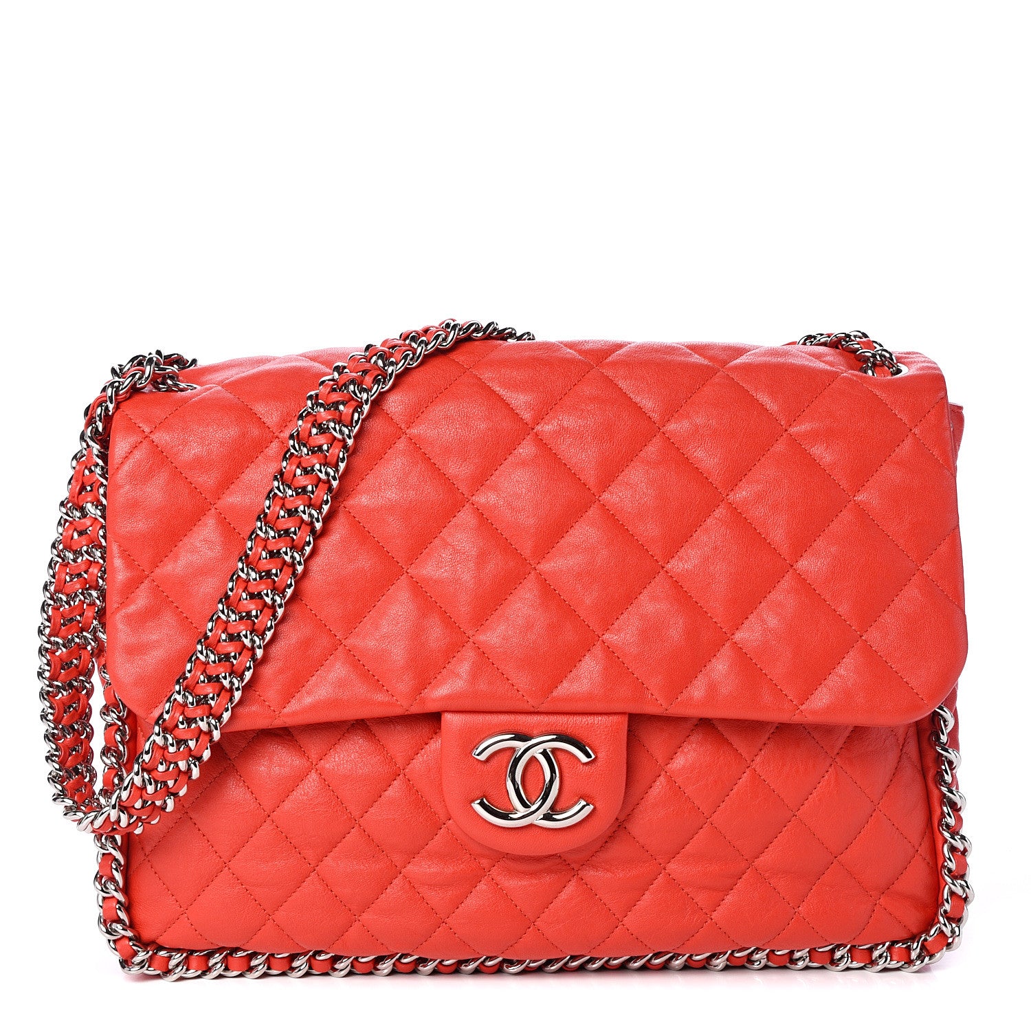 Chanel Washed Lambskin Quilted Maxi Chain Around Flap Red 1 of 9