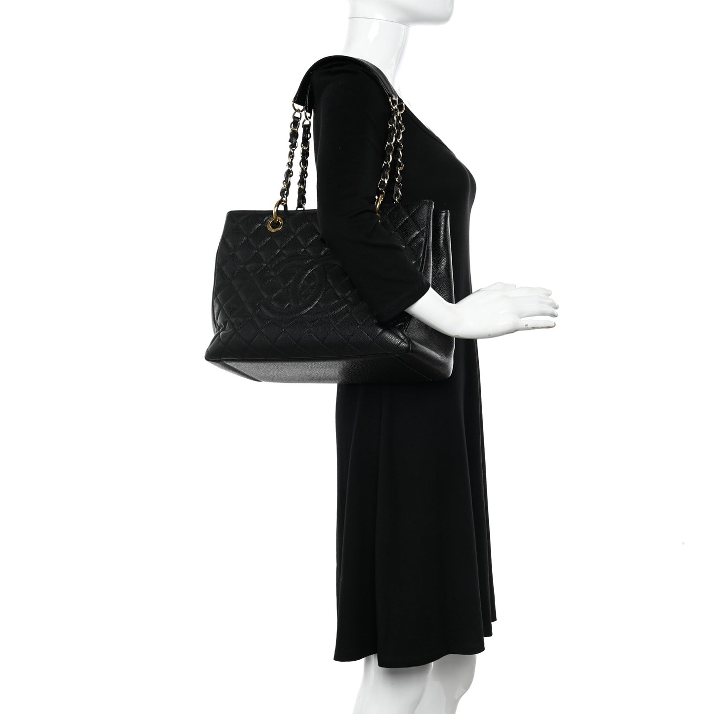 Caviar Quilted Grand Shopping Tote GST Black