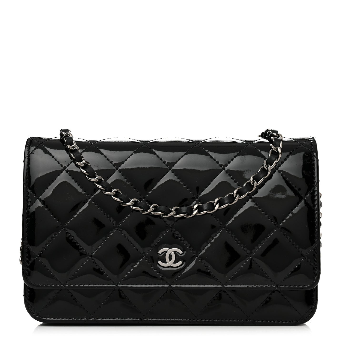 Patent Quilted Wallet On Chain WOC Black