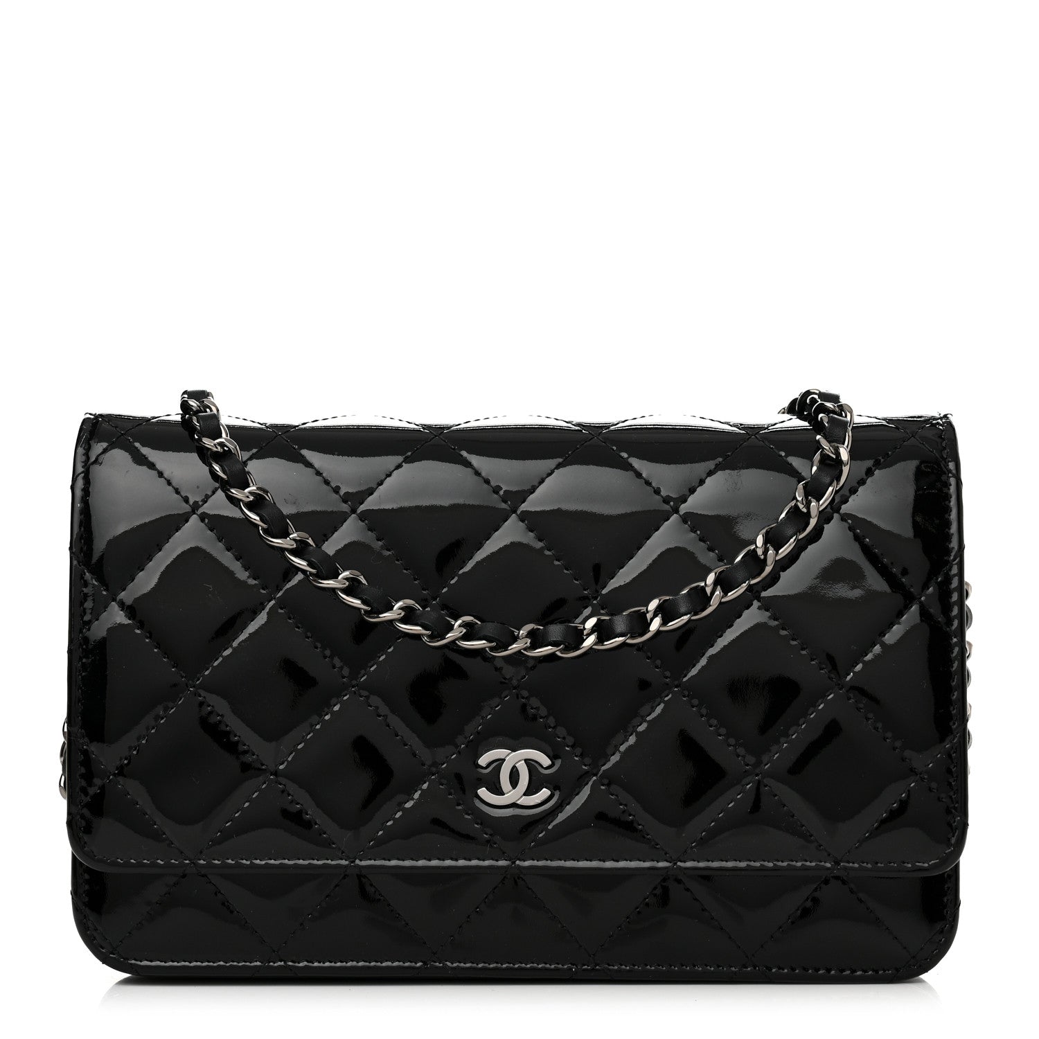 Chanel Patent Quilted Wallet On Chain WOC Black 1 of 13