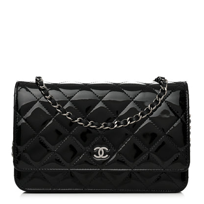 Chanel Patent Quilted Wallet On Chain WOC Black 1 of 13