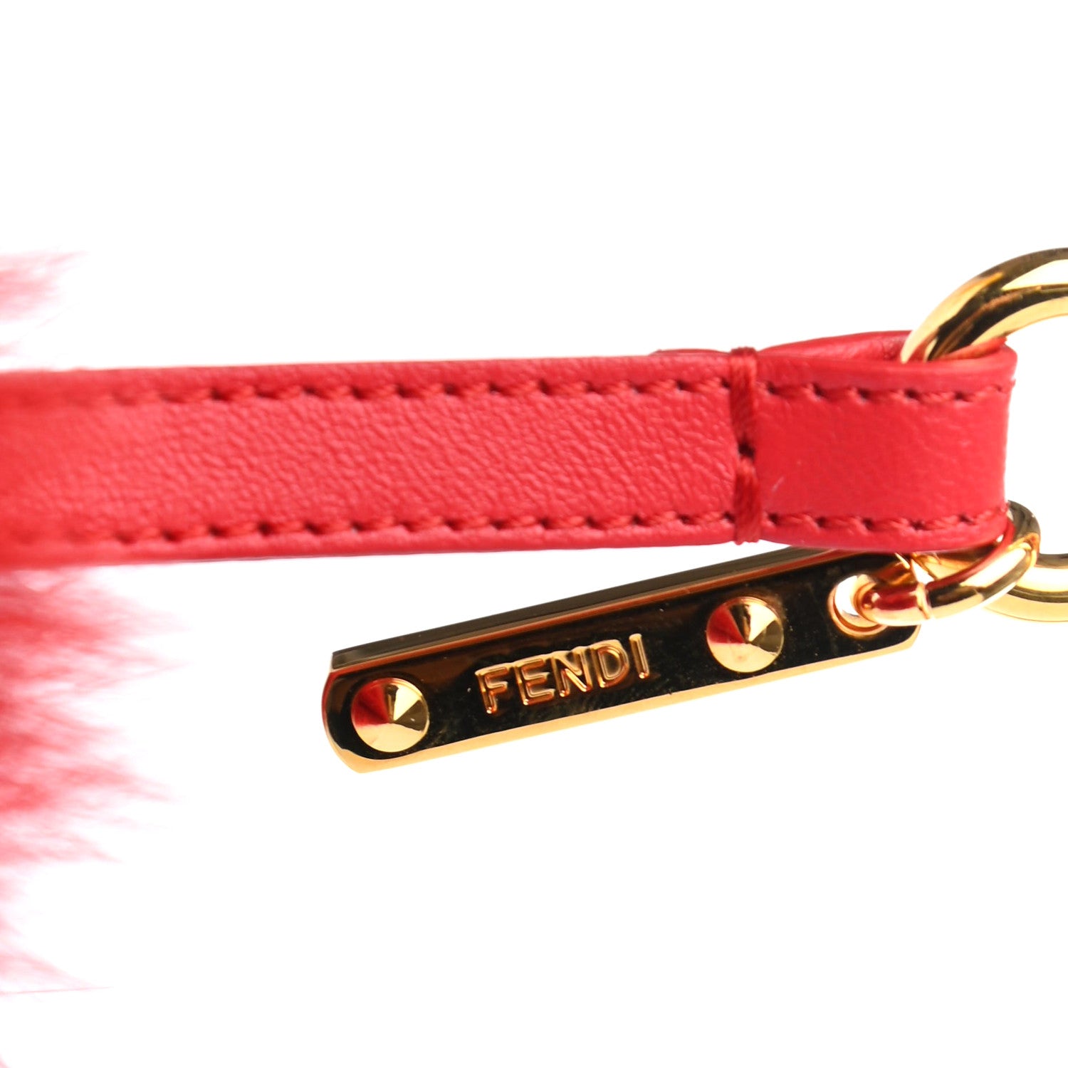 Fendi Fox Fur Shiny Nappa Heart Pom Pom Bag Charm Rosso Rosa 4 of 4