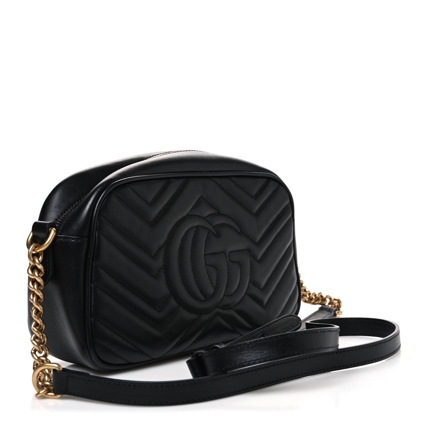 Gucci Calfskin Matelasse Small GG Marmont Chain Shoulder Bag Black 3 of 10