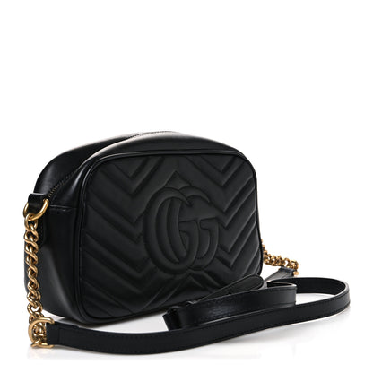 Gucci Calfskin Matelasse Small GG Marmont Chain Shoulder Bag Black 3 of 10