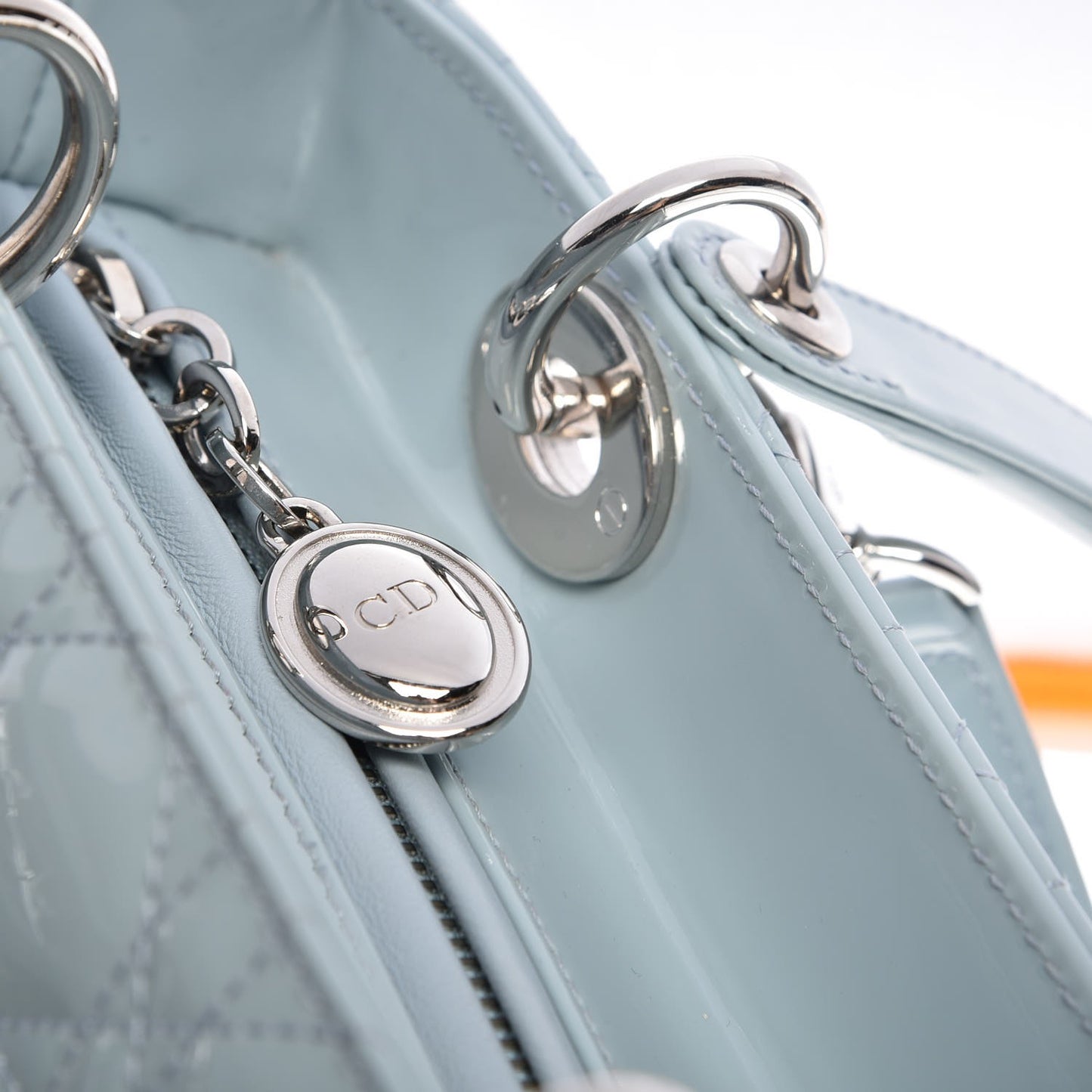 Patent Cannage Medium Lady Dior Light Blue