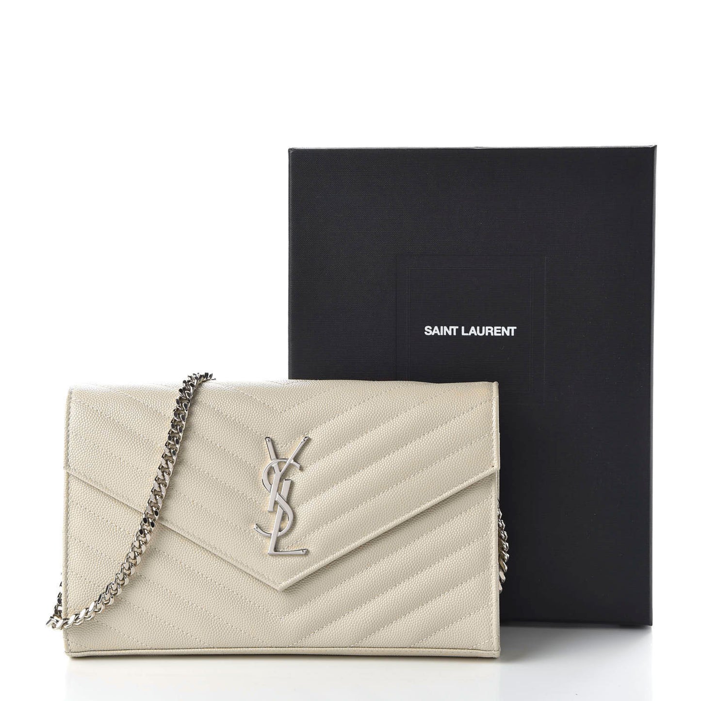 Grain De Poudre Matelasse Chevron Monogram Chain Wallet Crema Soft